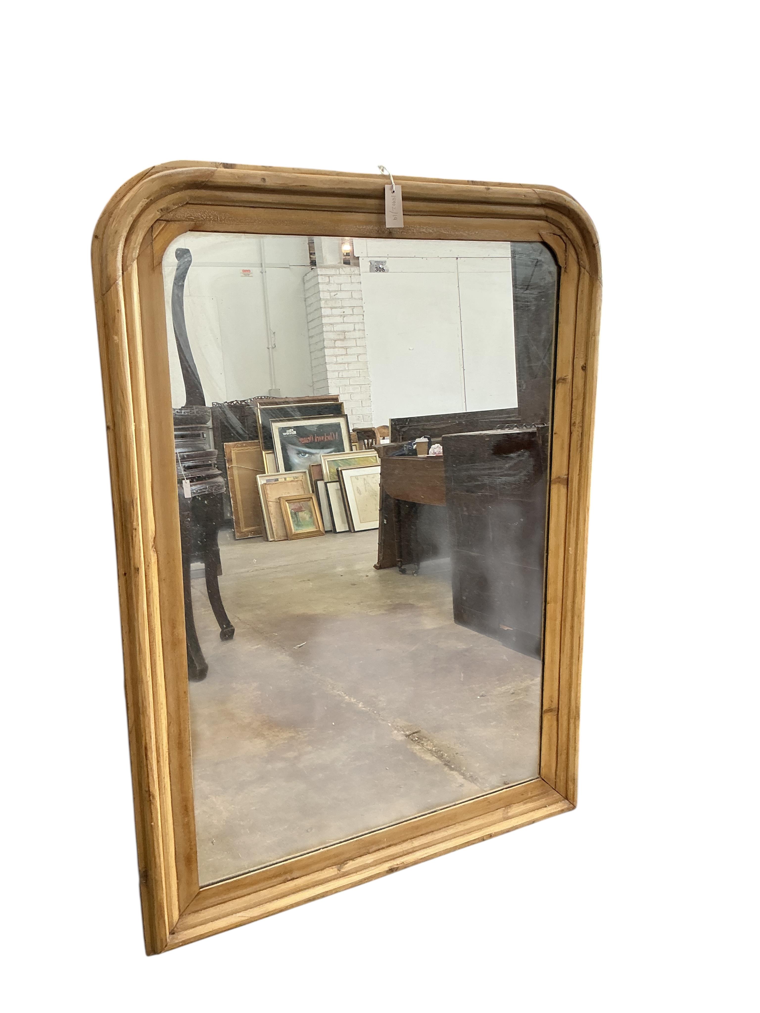 A Victorian pine overmantel mirror, width 102cm, height 138cm